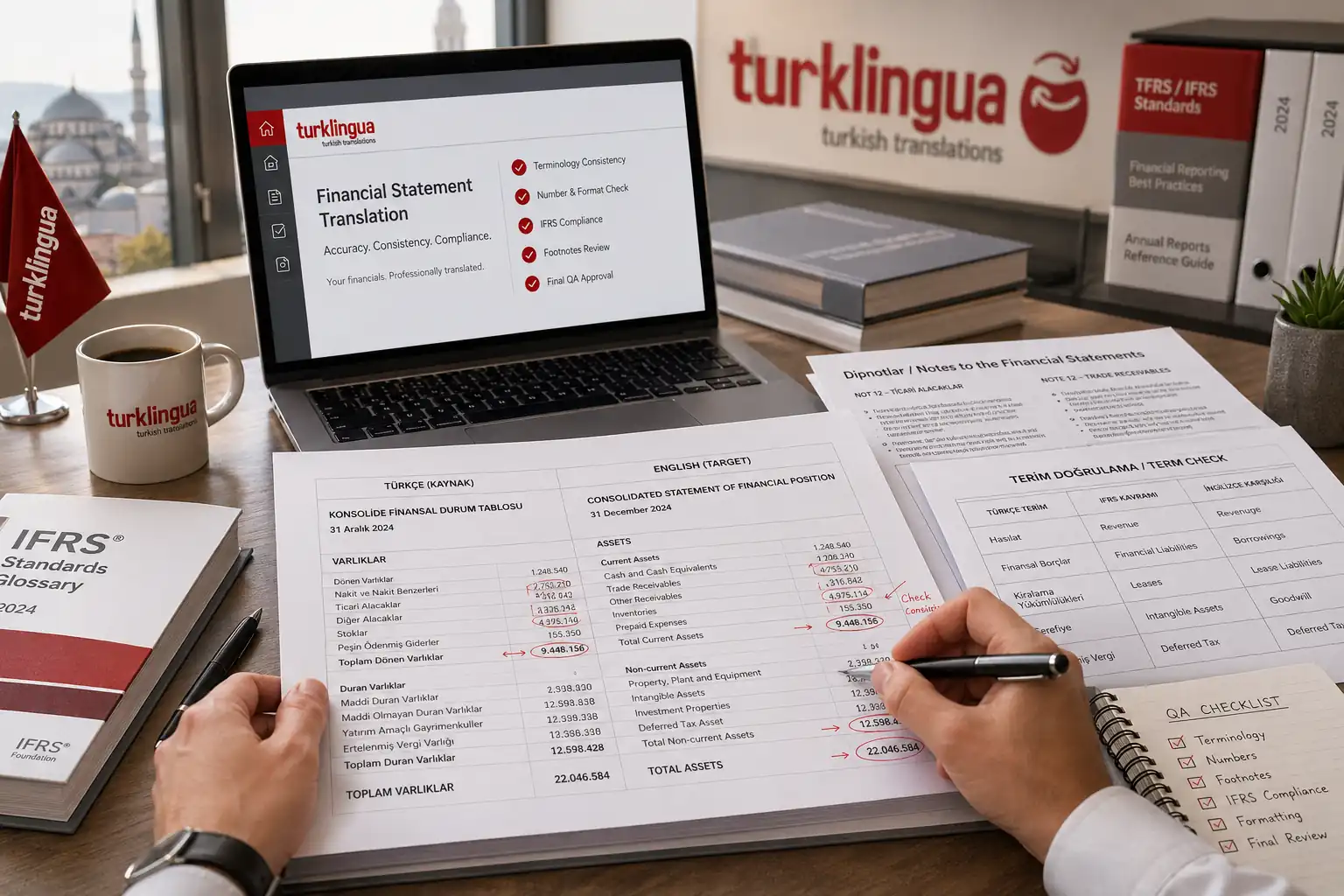 Turkish Financial Statement Translation for Audit Teams mid-page visual showing quality assurance workflow