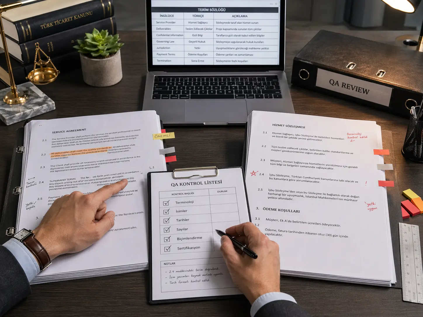 Turkish legal translation quality assurance workflow with terminology review