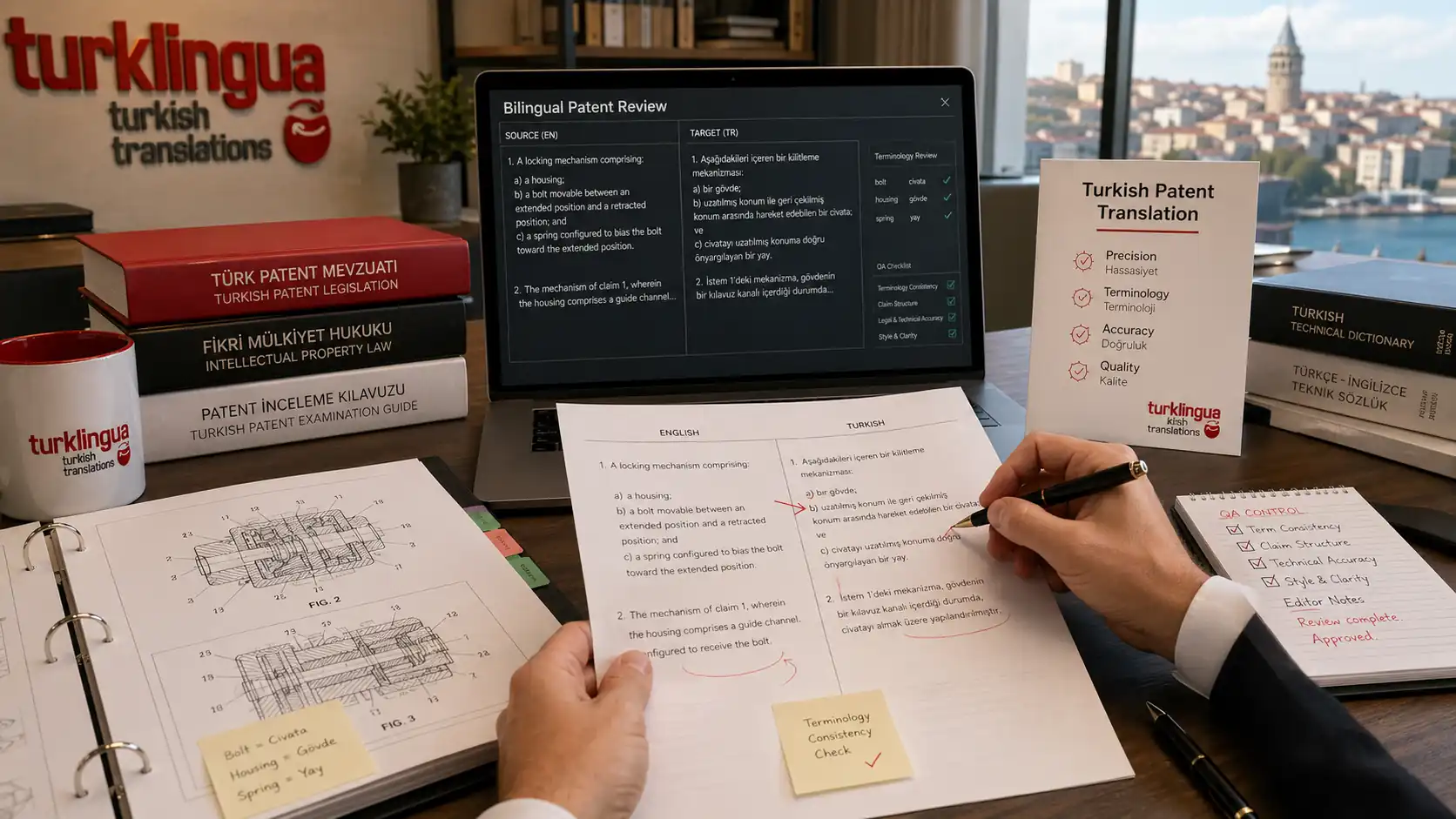 Turkish Patent Translation for IP Law Firms hero image showing specialist Turkish translation review